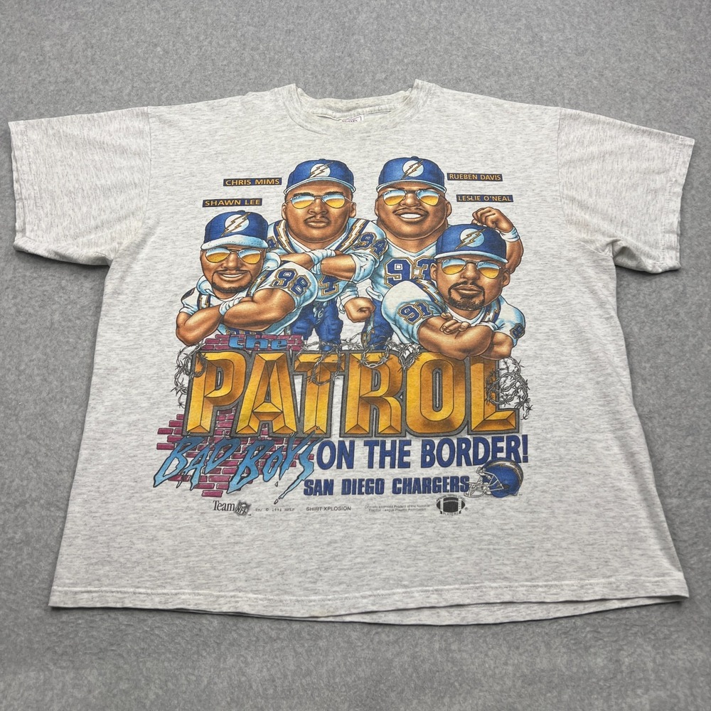VTG San Diego Chargers Bad Boys on the Border Patrol Shirt Men's XL Bobble 1994